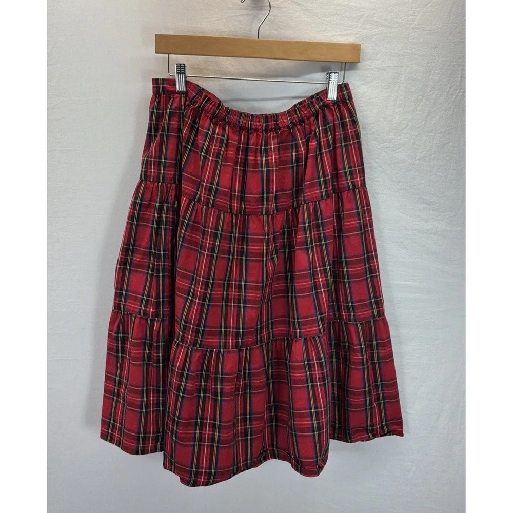 J. Crew tiered Tartan Midi Skirt Red Stewart Plaid Christmas Holiday MD cotton - Picture 2 of 7